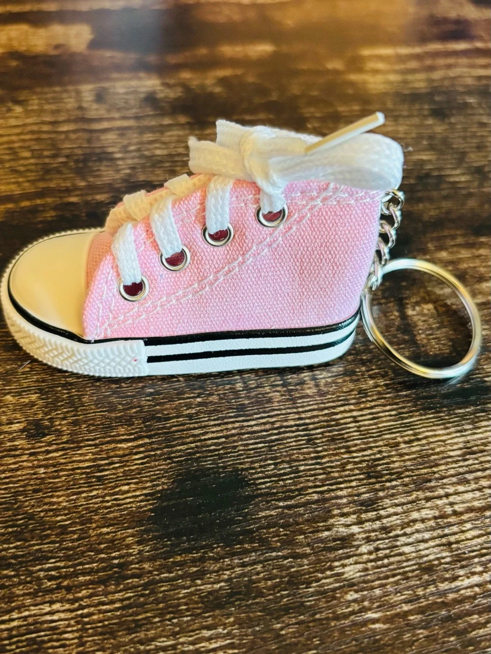 Pink High Top Canvas Sneaker Keychain - Small Shoe Accessory